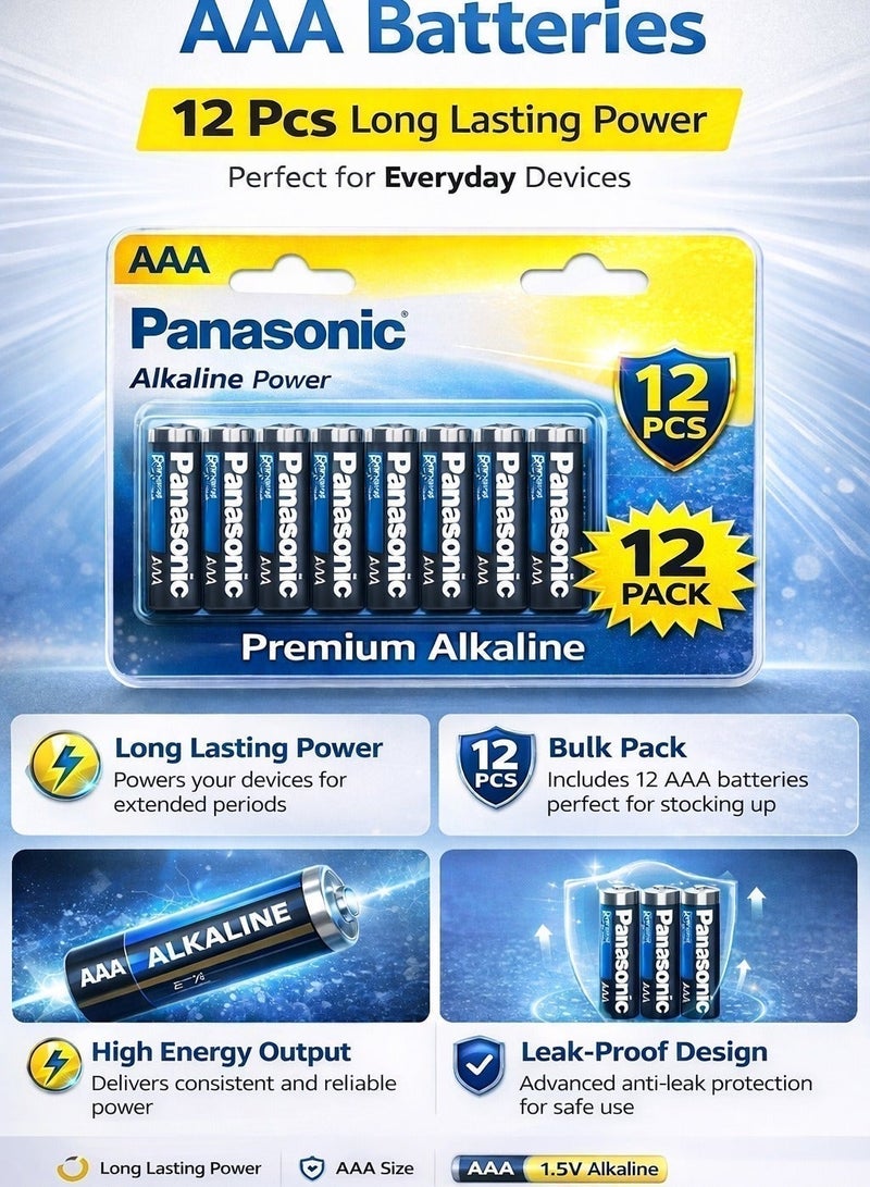 باناسونيك بطاريات باناسونيك AAA Extra Heavy Duty أصلية، توفر أداءً ثابتًا ومناسبة لأجهزة التحكم عن بعد، الساعات، الألعاب والأجهزة الإلكترونية منخفضة الاستهلاك من (12 قطعه) - Image 3