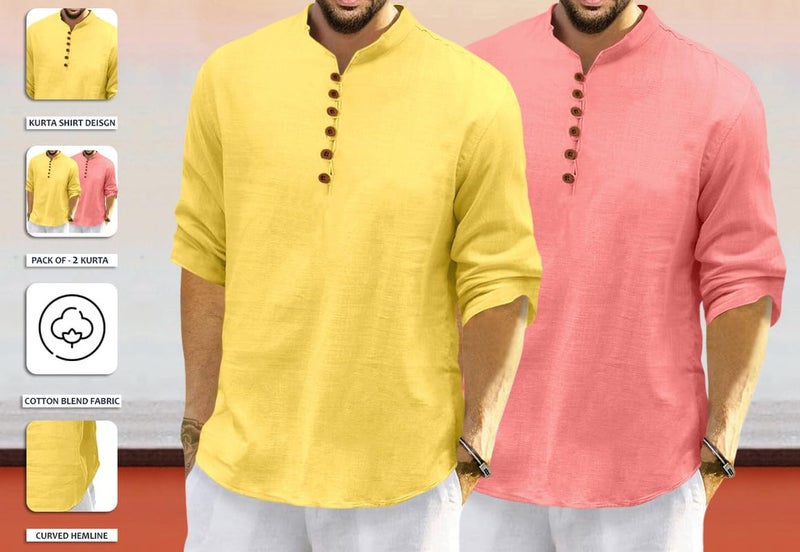 ROYALSCOUT Men's Cotton Polyester Blend Solid Regular Fit Full Sleeve Short Kurta | Ethnic, Lightweight Summer Kurta for Daily & Occasion Use - Image 3