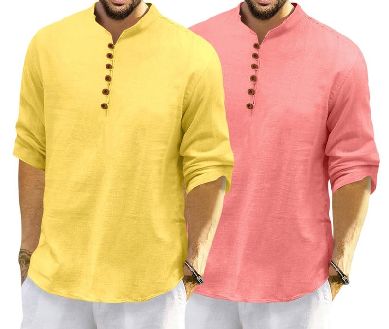 ROYALSCOUT Men's Cotton Polyester Blend Solid Regular Fit Full Sleeve Short Kurta | Ethnic, Lightweight Summer Kurta for Daily & Occasion Use - Image 1