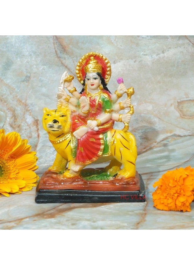 HC VILLA Polyresin Sherawali MATA Durga Maa Murti Statue for Pooja Vaishno Devi Idol 7 Inch Home décor Gift Pooja (Multicolour) - Image 1