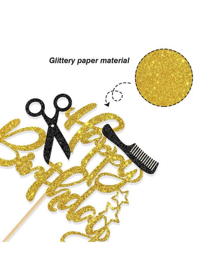 INNORU Barber Themed Happy Birthday Cake Topper Haircut Sign Birthday Party Decor Kids Adults Birthday Party Decorations Supplies 1St Birthday Party Photo Props Gold Glitter - Image 4