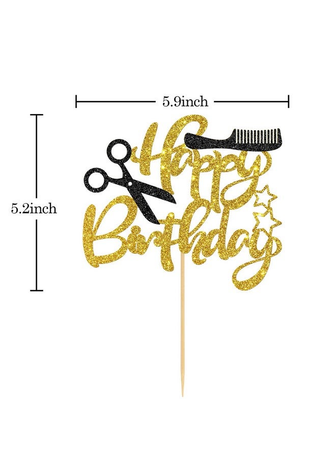 INNORU Barber Themed Happy Birthday Cake Topper Haircut Sign Birthday Party Decor Kids Adults Birthday Party Decorations Supplies 1St Birthday Party Photo Props Gold Glitter - Image 3