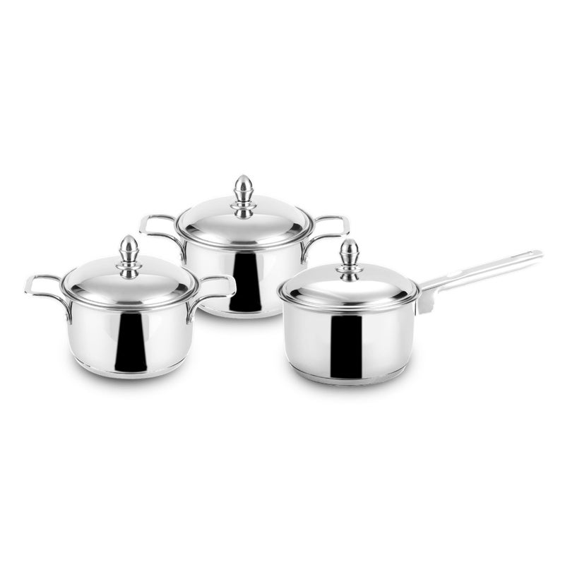 Steelcraft Steelcraft Premium Induction Compatible Stainless Steel Sandwich Base Caviar Cookware/ 2 Pc Casserole 14(850ml), 18 cm(1800ml), 1 pc Saucepan 16 cm(1200ml) with Steel lid (Silver) Set of 3 - Image 1