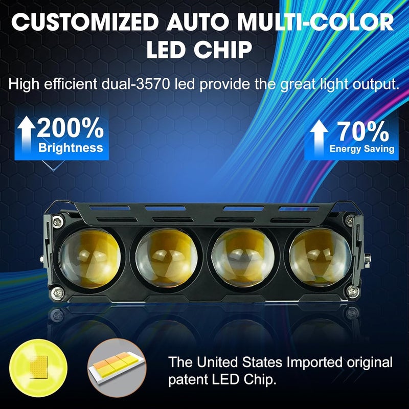 Taç 6 Months Warranty Powered 4 LED Bar Powerful Focus LED Fog Light, 5 Modes White, Yellow, Red, Y&W, Y&W Flashing, With 12V-80V Bikes And Cars (PACK OF 2) - Image 4