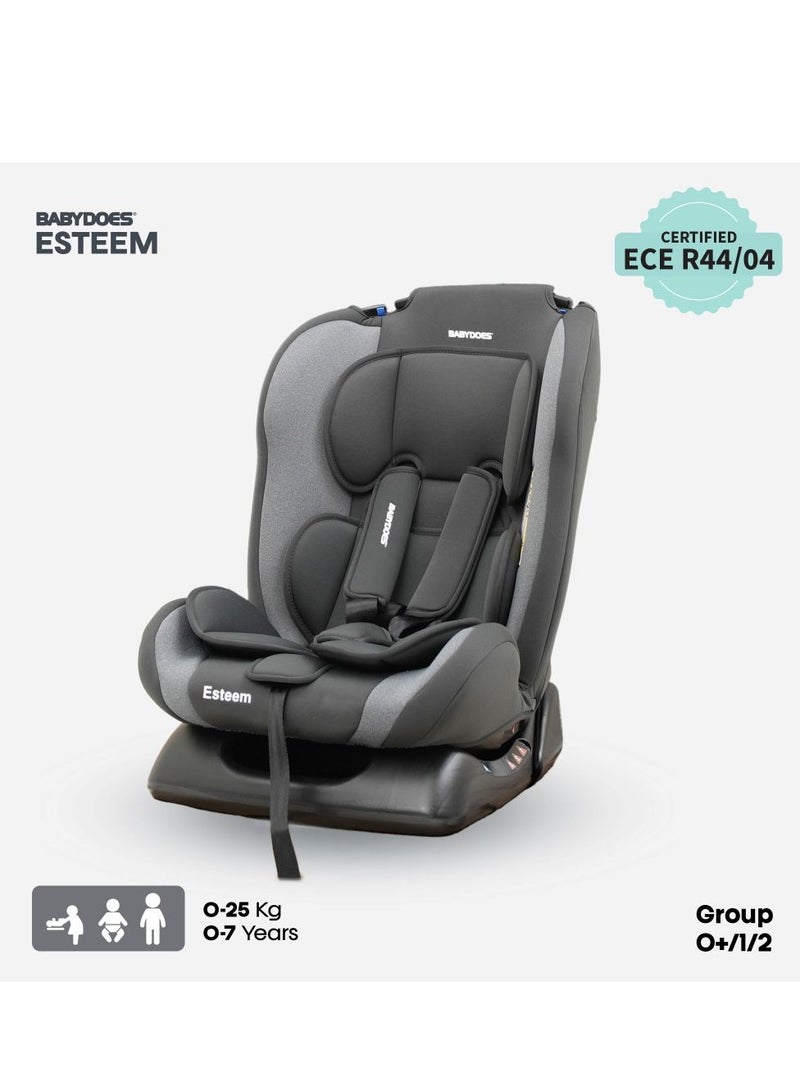 BABYDOES ESTEEM - Baby/Infant/Kids Travel Car Seat, Group 0+1+2, Rearward/Forward Facing, 4x Reclining, Padded Seat, 0- 7 Years (Upto 25 kg) - Grey - Image 1
