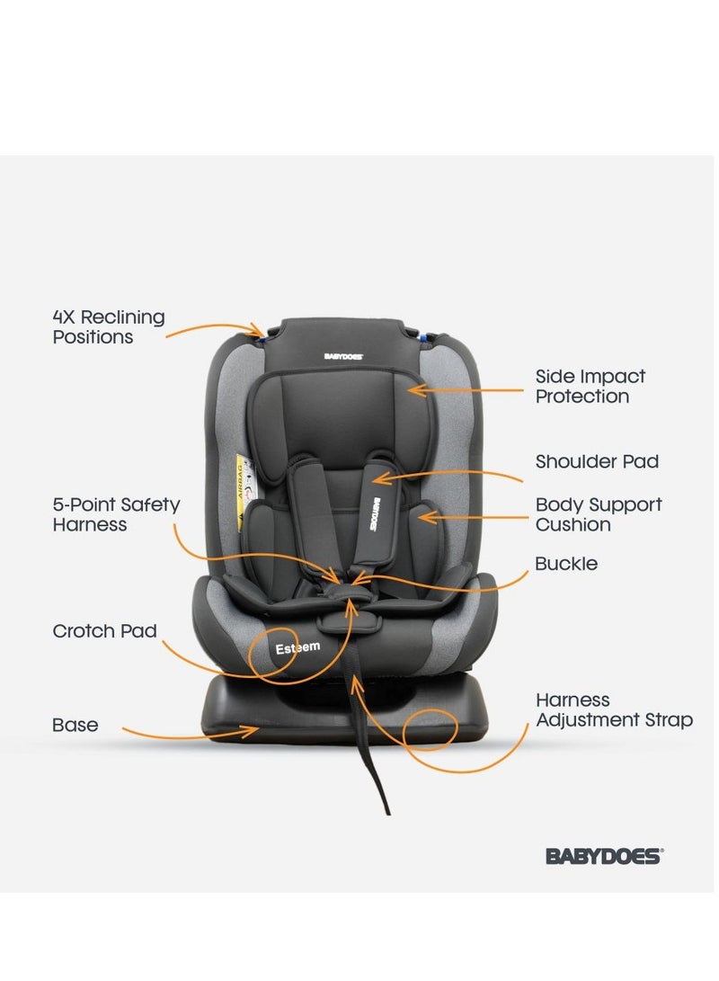 BABYDOES ESTEEM - Baby/Infant/Kids Travel Car Seat, Group 0+1+2, Rearward/Forward Facing, 4x Reclining, Padded Seat, 0- 7 Years (Upto 25 kg) - Grey - Image 3