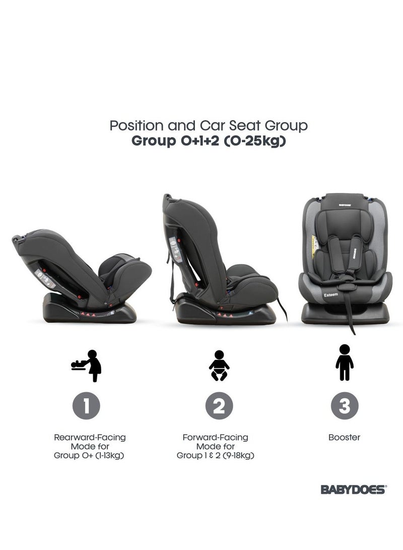 BABYDOES ESTEEM - Baby/Infant/Kids Travel Car Seat, Group 0+1+2, Rearward/Forward Facing, 4x Reclining, Padded Seat, 0- 7 Years (Upto 25 kg) - Grey - Image 5