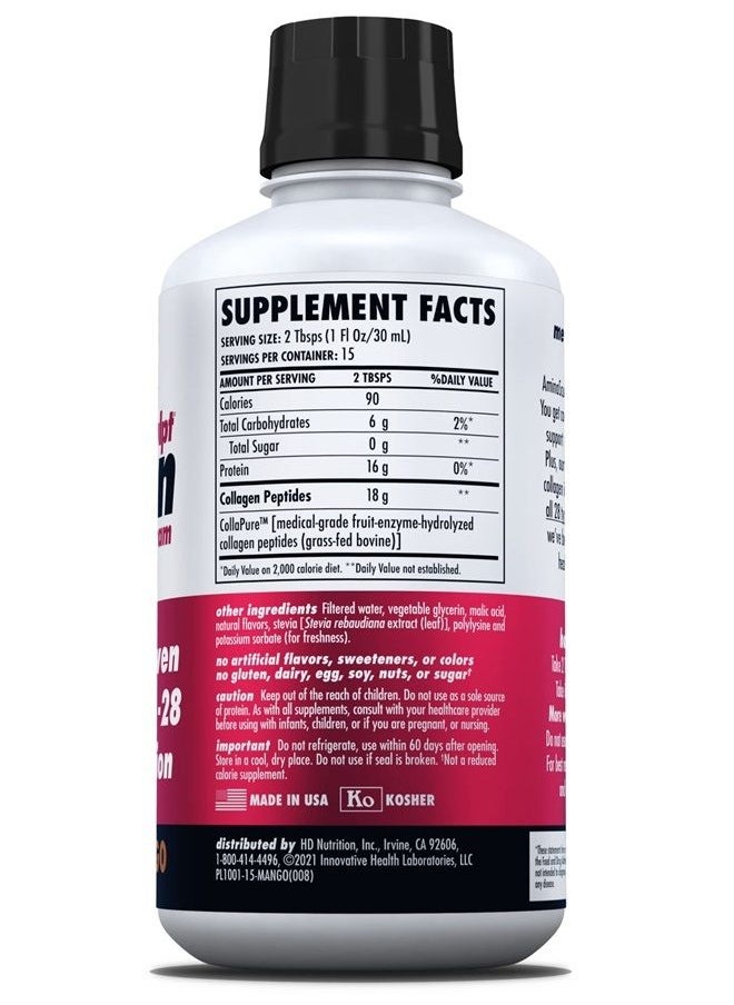 Health Direct - AminoSculpt Original Liquid Collagen Peptides 18,000,000 MCG for Hair, Skin, Nails, Paleo and Keto, 15 Fl Oz, 15 Day Supply, Sugar-Free, Smooth Mango - Image 1
