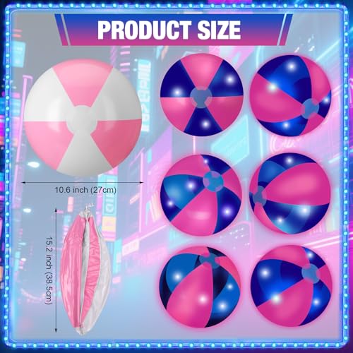 MiniInflat 12 Pcs Light up Beach Balls 16 Jumbo Pool LED Balls Glow in The Dark Neon Giant Inflatable for Summer Hawaiian Tropical Theme Beach Party Decor Water Accessory Pink - Image 5
