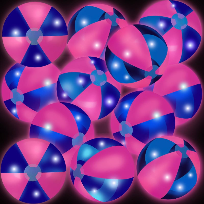 MiniInflat 12 Pcs Light up Beach Balls 16 Jumbo Pool LED Balls Glow in The Dark Neon Giant Inflatable for Summer Hawaiian Tropical Theme Beach Party Decor Water Accessory Pink - Image 3