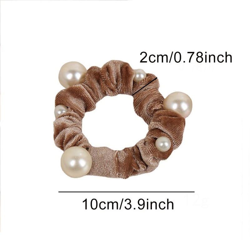 Natuworld 10 Pcs Artificial Pearl Hair Scrunchies Velvet Pearls Elastic Hair Bands Scrunchy Hair Ties Ropes Scrunchie Ponytail Holder for Women Girls Ladies Hair Accessories (Color Random) - Image 3