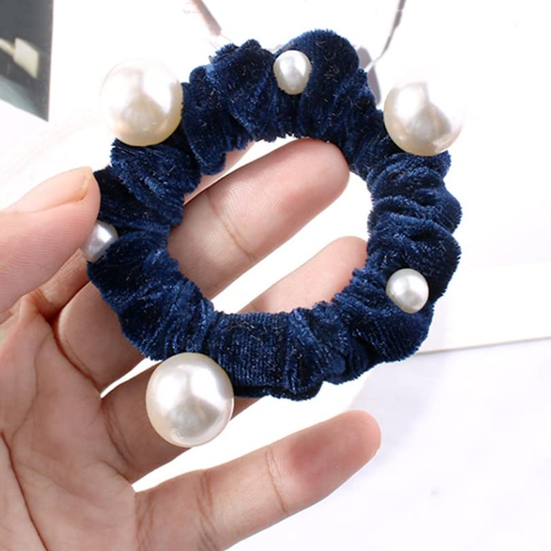 Natuworld 10 Pcs Artificial Pearl Hair Scrunchies Velvet Pearls Elastic Hair Bands Scrunchy Hair Ties Ropes Scrunchie Ponytail Holder for Women Girls Ladies Hair Accessories (Color Random) - Image 4