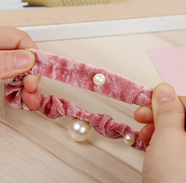 Natuworld 10 Pcs Artificial Pearl Hair Scrunchies Velvet Pearls Elastic Hair Bands Scrunchy Hair Ties Ropes Scrunchie Ponytail Holder for Women Girls Ladies Hair Accessories (Color Random) - Image 2