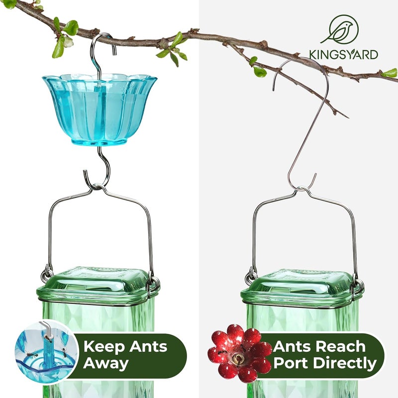 Kingsyard Glass Hummingbird Feeder for Outdoor Hanging, 24 Ounces, 6 Feeding Ports, Bird Nectar Feeder for Garden Décor, Ant Moat Included, Green & Blue - Image 4