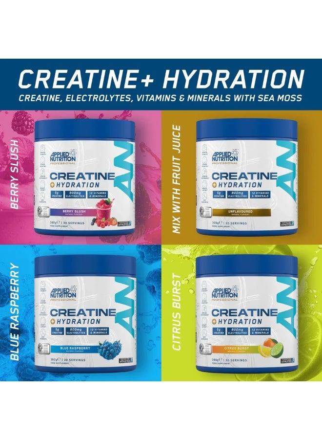 Creatine + Hydration, Blue Raspberry, 30 Servings – 5G Creatine Monohydrate, Coconut Water, Taurine & Sea Minerals For Endurance & Strength