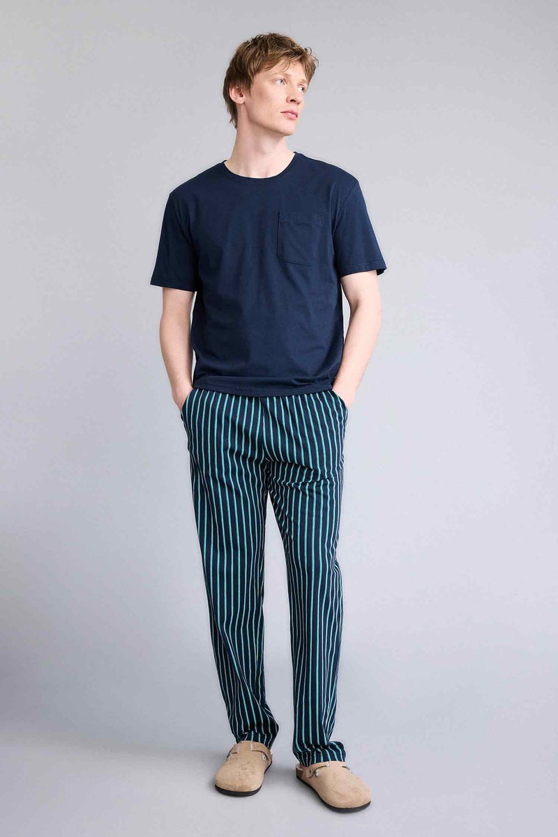 DeFacto Blue Man Regular Fit Short Sleeve 2 Piece Pajama Set Casual - Image 1