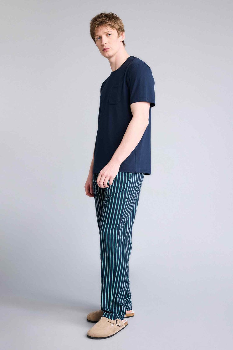 DeFacto Blue Man Regular Fit Short Sleeve 2 Piece Pajama Set Casual - Image 2