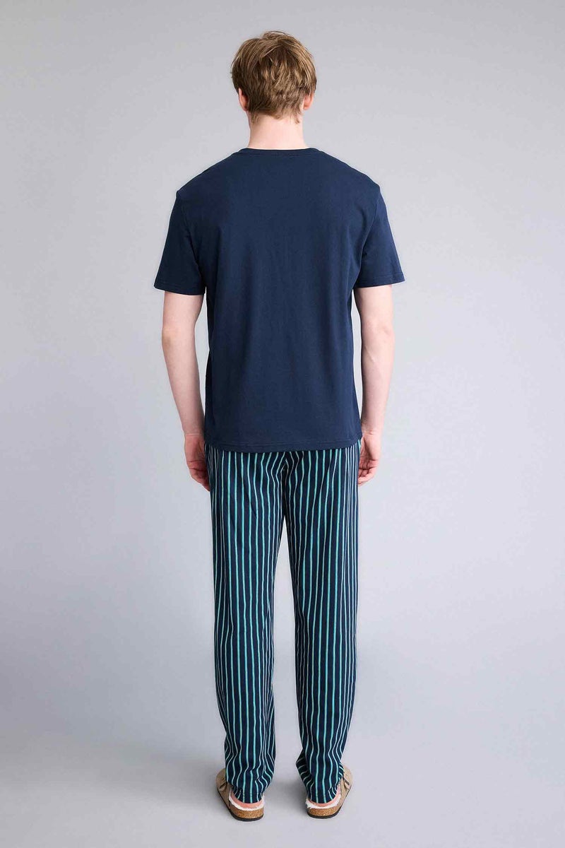 DeFacto Blue Man Regular Fit Short Sleeve 2 Piece Pajama Set Casual - Image 4