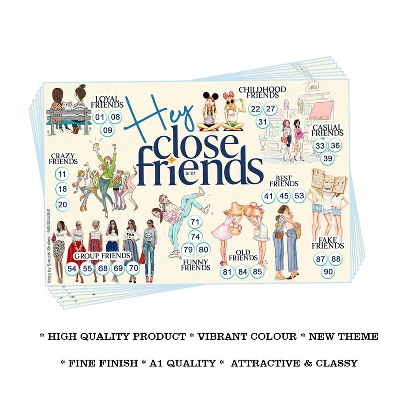 Suruchi Strokes Close Friends Theme Tambola Tickets, New Bingo, Housie Games, Friendship Collection, Designer Printed kukuba for Family Wedding Kitty Party (40 Tickets) - Image 4