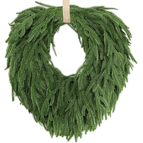 AMORISE 24" Norfolk Pine Wreath, Artificial Christmas Wreaths, Real Touch Green Winter Garland for Front Door Wall Window Indoor Outdoor Christmas Home Holiday Decor, FF13 - Image 1