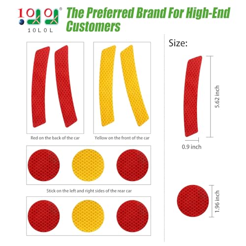 10L0L Golf Cart Front Rear Side Reflex Reflector Strips, Stick-On Sticker Decals Red Amber - Round - Image 2