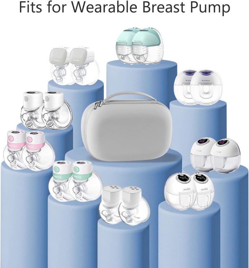 Gowing حقيبة حمل مضخات الثدي القابلة للارتداء، حقيبة صلبة مع صينية قابلة للإزالة، حقيبة تخزين مضخة الثدي محكمة الإغلاق، متوافقة مع معظم مضخات الثدي القابلة للارتداء، تحمل 2 مضخات، رمادي - Image 2