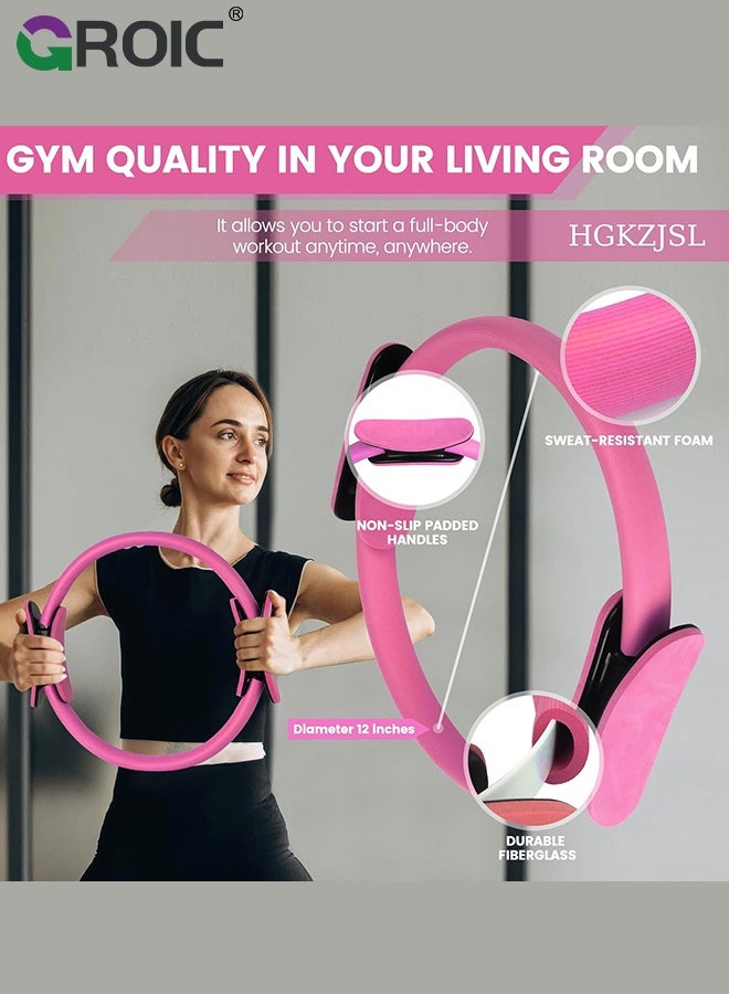 GROIC 14Pcs Pilates Ring and Ball Set, Pilates Ring Set for Women, Workout Equipment Set for Home with 12'' Magic Circle, Mini Ball, Resistance Bands, Hip Thrust Belt for Legs Arms and Thighs - Image 3