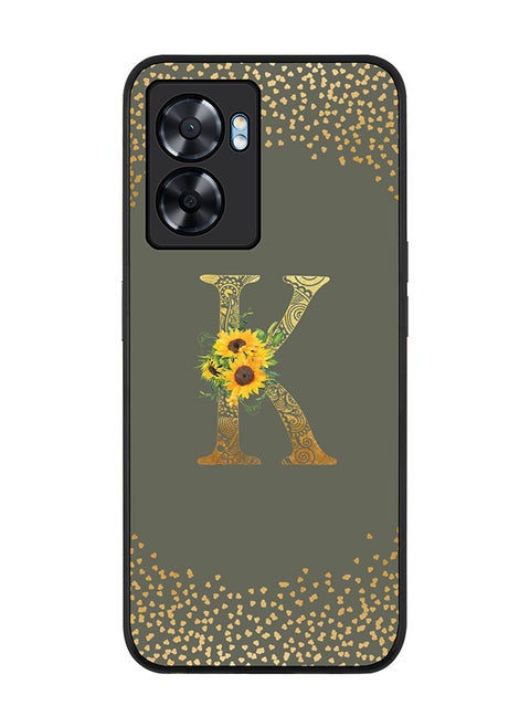 Rugged Black edge case for Oppo A77 5G / Oppo A57 5G - Custom Monogram Initial Letter Floral Pattern Alphabet - K (Olive Green )