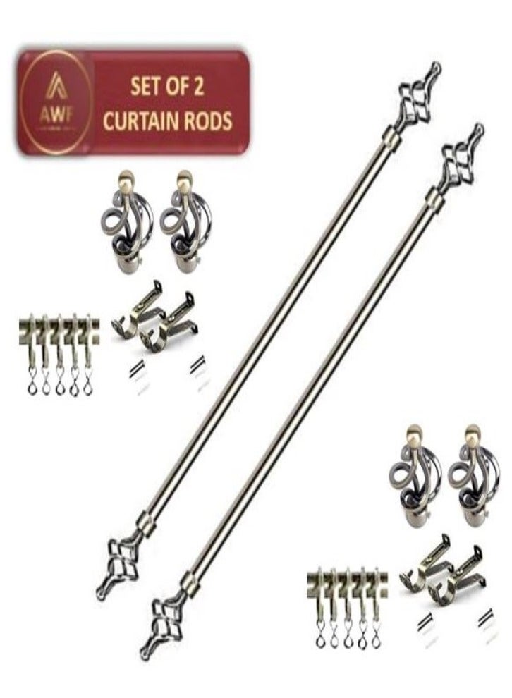 AL WADI FURNITURE Set of 2 Roman Pole Style Heavy Duty Luxury Extendable Curtain Rods, Metal Single Rods Finials Decorative End Window Treatment Rods Drapery Rods (BRASS, 150 – 300 cm)  - Image 1