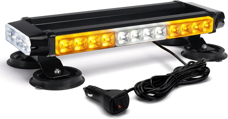 Xprite White Amber LED Rooftop Emergency Strobe Light Bar with 21 Flashing Modes - Image 1