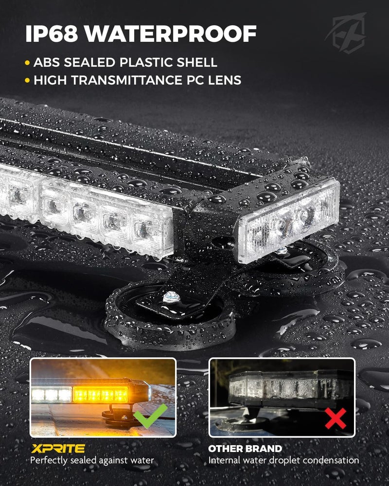 Xprite White Amber LED Rooftop Emergency Strobe Light Bar with 21 Flashing Modes - Image 3