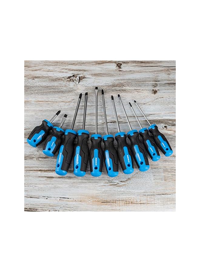 Neiko 01378A Magnetic Screwdriver Set 10 Piece Phillips And Flathead Heat Treated Chrome Vanadium Steel Slotted Head Tip With Non Slip Cushioned Handle Grips Small Screw Driver Tool Kit  - Image 5
