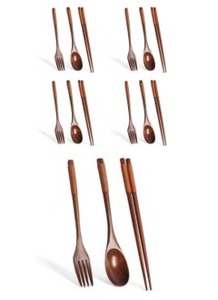 General 15-Piece Long Handled Solid Wood Adult Portable Tableware Set  - Image 1