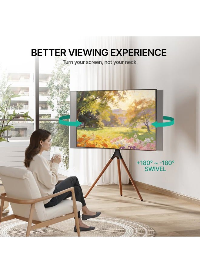 ECOTINY Artistic Easel TV Stand for 43-65 Inch TVs, 180° Swivel Tripod TV Stand up to 88 lbs, Floor TV Mount with Cable Management for Bedroom, Living Room and Corner, Max VESA 600 x 400mm, HW1290BK - Image 3