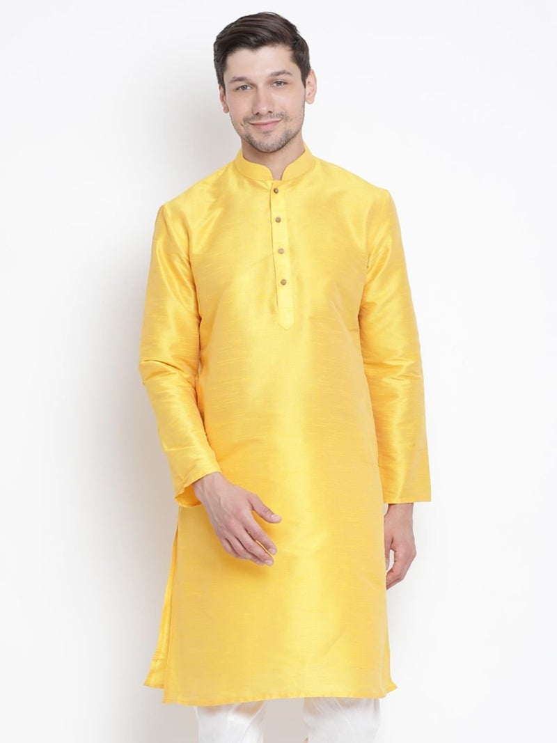 PRASHA Men'S Yellow Cotton Silk Blend Kurta Only - Image 2