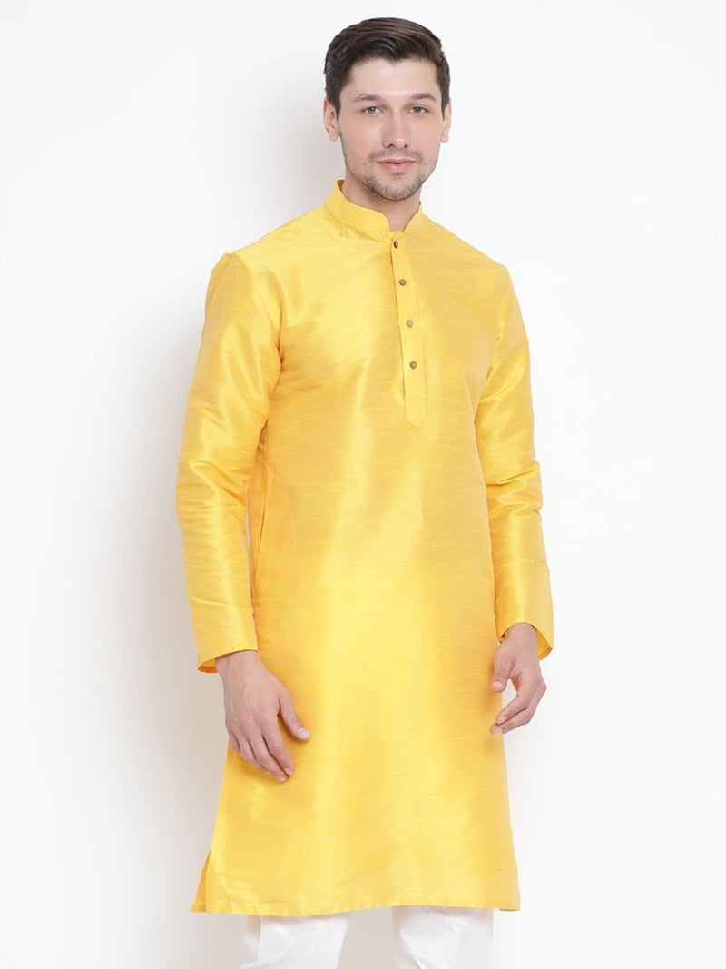 PRASHA Men'S Yellow Cotton Silk Blend Kurta Only - Image 3