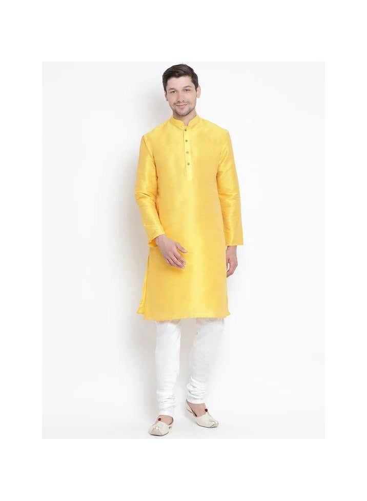 PRASHA Men'S Yellow Cotton Silk Blend Kurta Only - Image 1