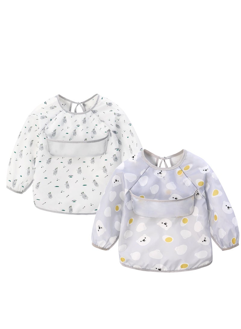 Miracle Baby 2 PCS Set Waterproof Long Sleeves Apron Baby Bibs and Anti-dirty Kids Feeding Bibs Coverall - Image 1