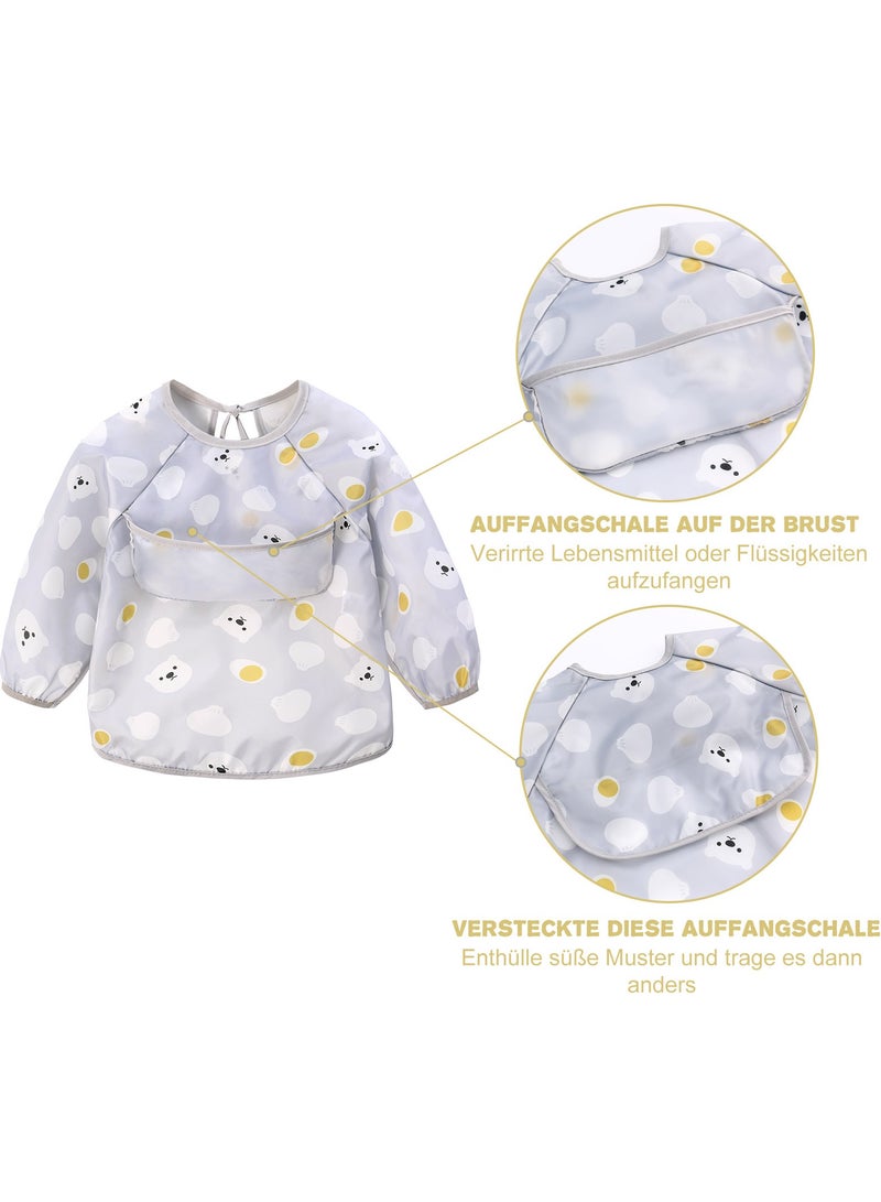 Miracle Baby 2 PCS Set Waterproof Long Sleeves Apron Baby Bibs and Anti-dirty Kids Feeding Bibs Coverall - Image 2
