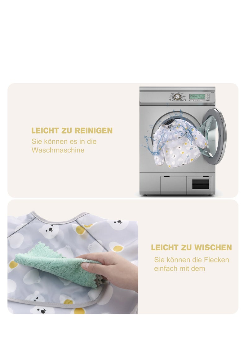 Miracle Baby 2 PCS Set Waterproof Long Sleeves Apron Baby Bibs and Anti-dirty Kids Feeding Bibs Coverall - Image 3