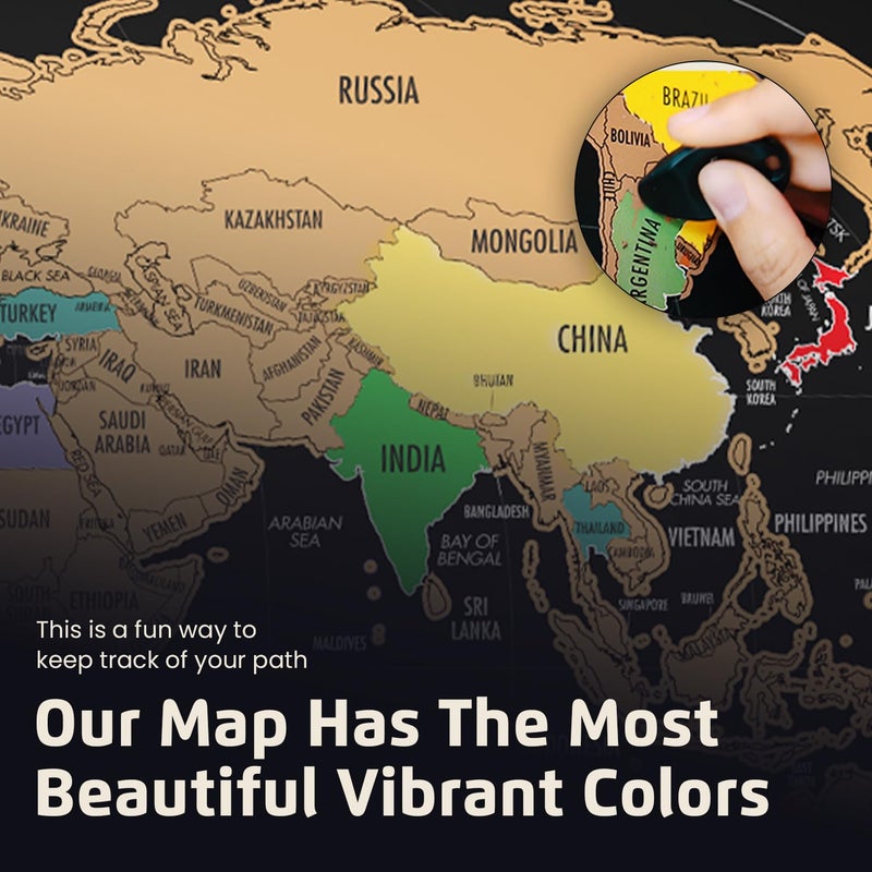 Landmass Scratch Off World Map, Deluxe Travel Tracker Map Poster with Flags, Detailed Cartography, Map of the World, Gift Idea for Travelers, Map Lovers, Wall Art, Home or Office Decor, 17x24 Inches - Image 5