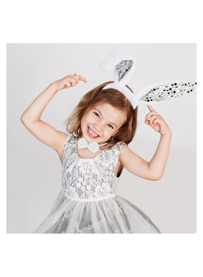 Bunny Ear Costume Set for Kids & Adults, 2 Pcs Headband with Rabbit Tail & Bow Tie, Perfect for  & Party Dress Up - Image 3