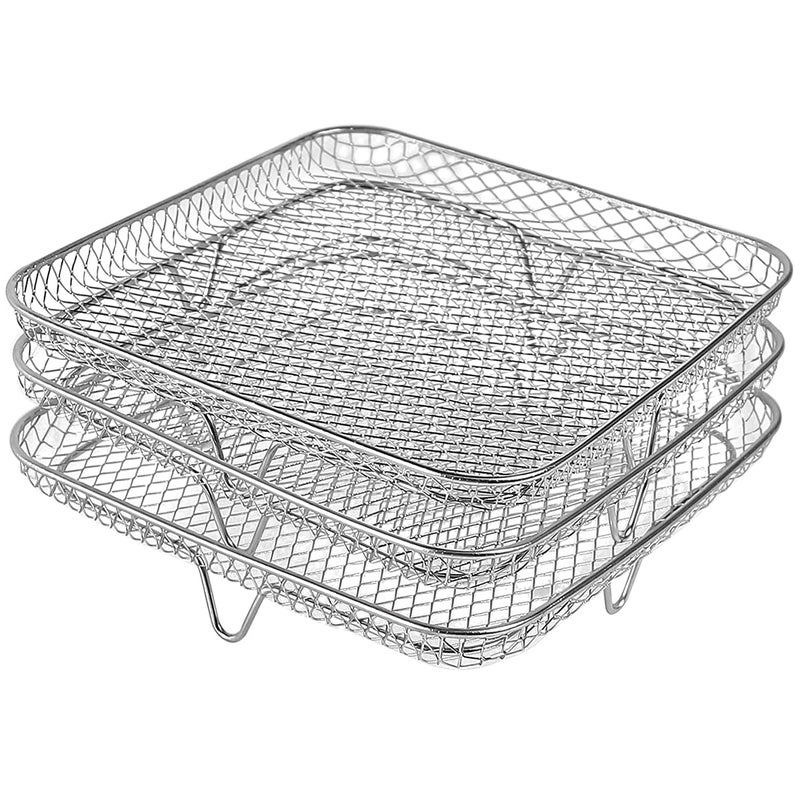 Jetcloud Air Fryer Racks Three Layer Stackable Dehydrator Stand Stainless Steel 8 inch Square Air Fryer Basket Tray Fit for 58QT Air Fryer and 75L8L Square Airfryer