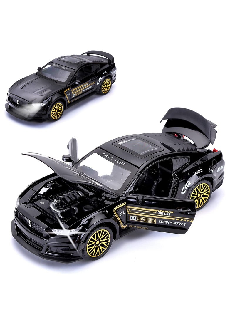 Swift - GT-500 Mustang Diecast Alloy Model 1:32 Toy Car with Sound & Light Pull Back Vehicle Toy Four Open Door Phantom Car for Kids Adults Black - Image 1