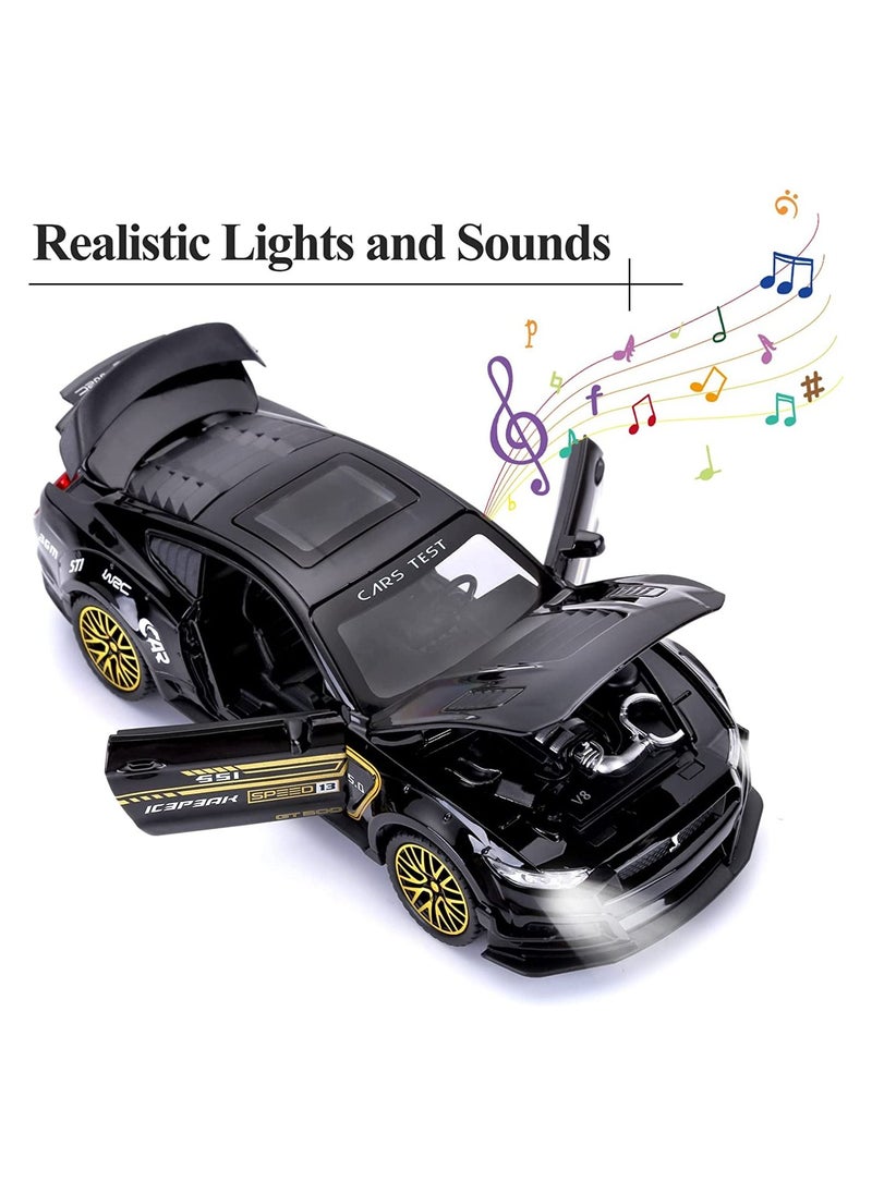 Swift - GT-500 Mustang Diecast Alloy Model 1:32 Toy Car with Sound & Light Pull Back Vehicle Toy Four Open Door Phantom Car for Kids Adults Black - Image 1