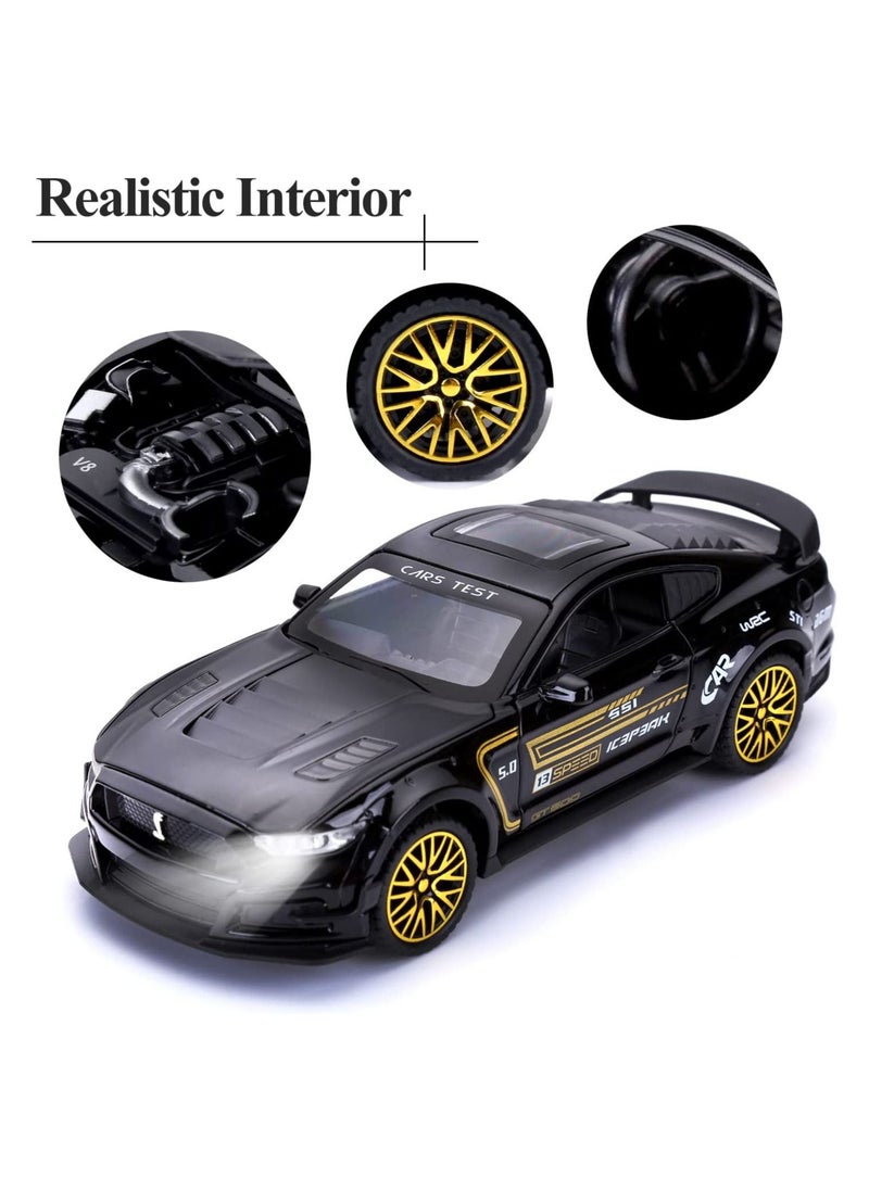 Swift - GT-500 Mustang Diecast Alloy Model 1:32 Toy Car with Sound & Light Pull Back Vehicle Toy Four Open Door Phantom Car for Kids Adults Black - Image 1