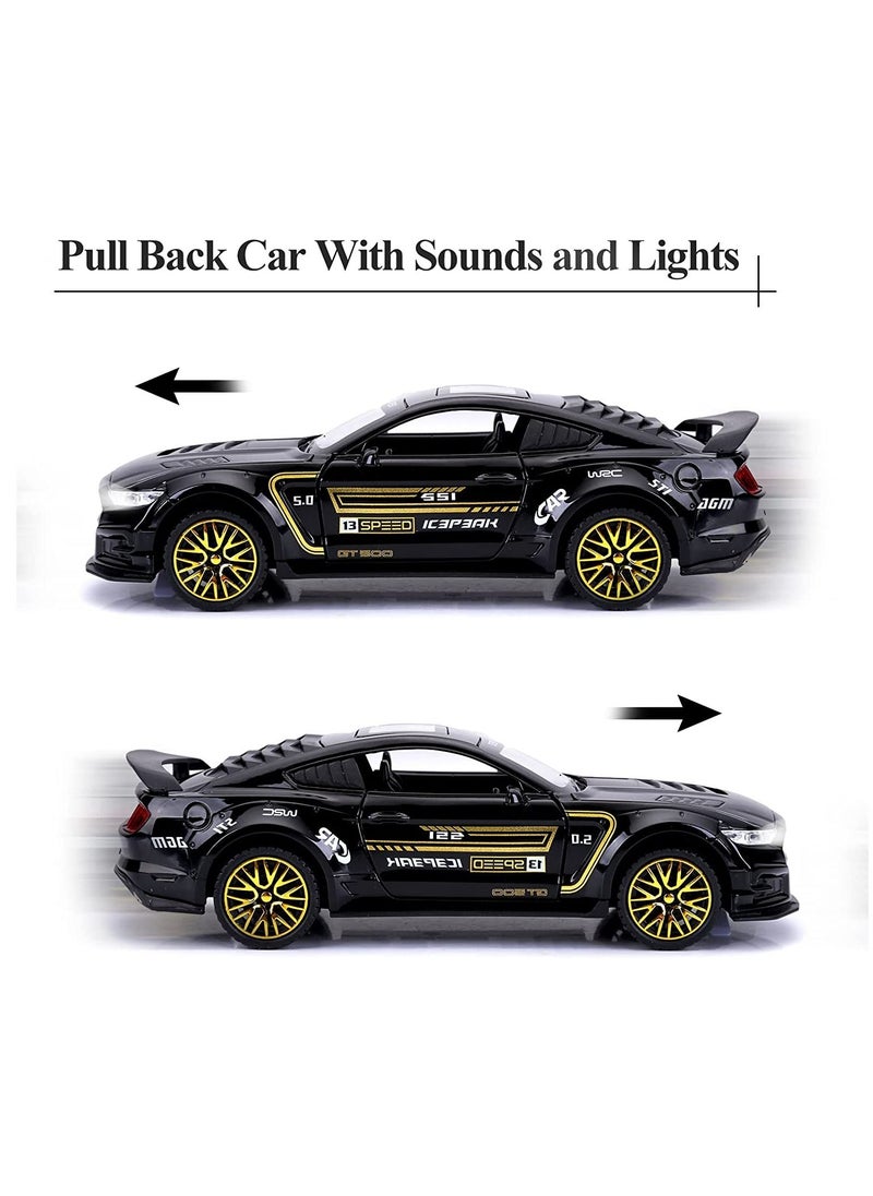 Swift - GT-500 Mustang Diecast Alloy Model 1:32 Toy Car with Sound & Light Pull Back Vehicle Toy Four Open Door Phantom Car for Kids Adults Black - Image 1