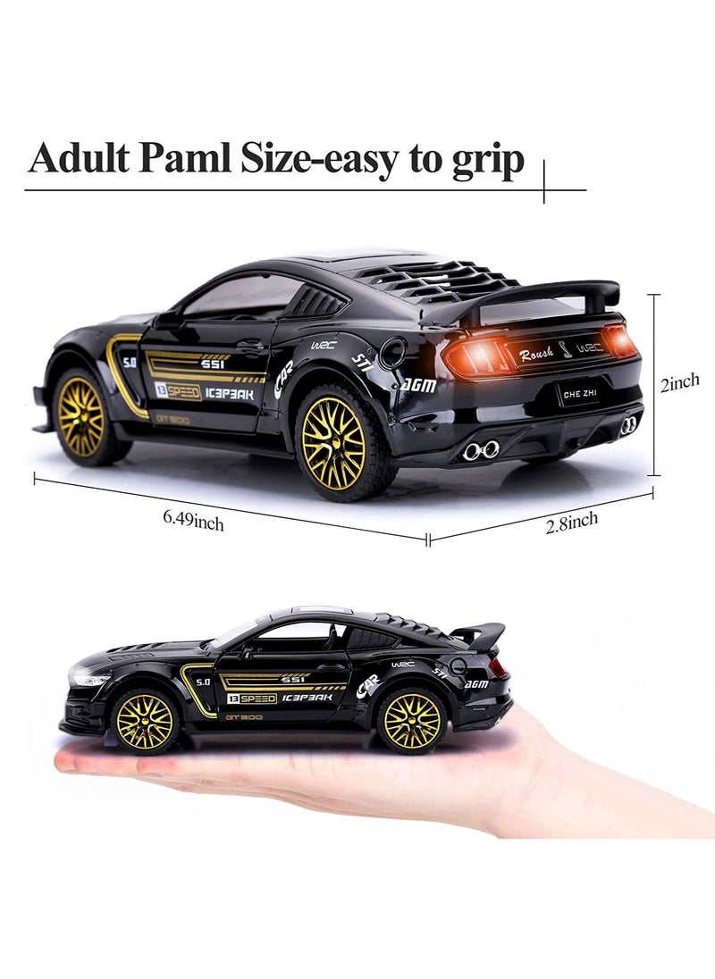 Swift - GT-500 Mustang Diecast Alloy Model 1:32 Toy Car with Sound & Light Pull Back Vehicle Toy Four Open Door Phantom Car for Kids Adults Black - Image 1