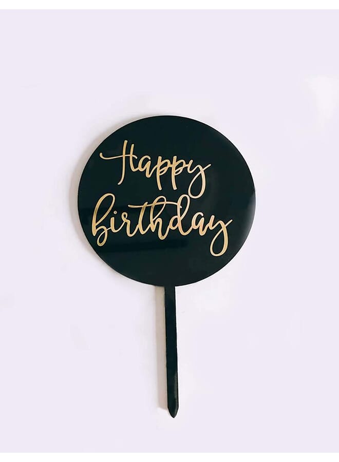 Party Time 1Pc Black & Gold Happy Birthday Cursive Cake Topper Acrylic Cupcake Topper Birthday Party Cake Supplies Decorations - Image 2