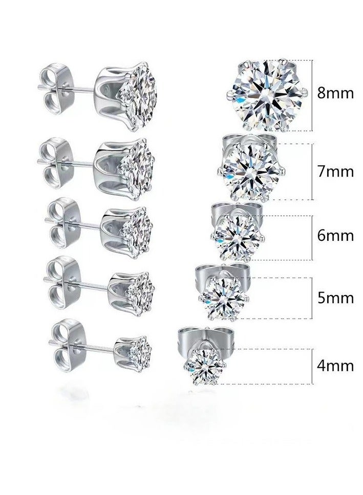 Women's CZ Stud Earrings Simulated Diamond Round Cubic Zirconia Ear Stud Set5 Pairs) - Image 1